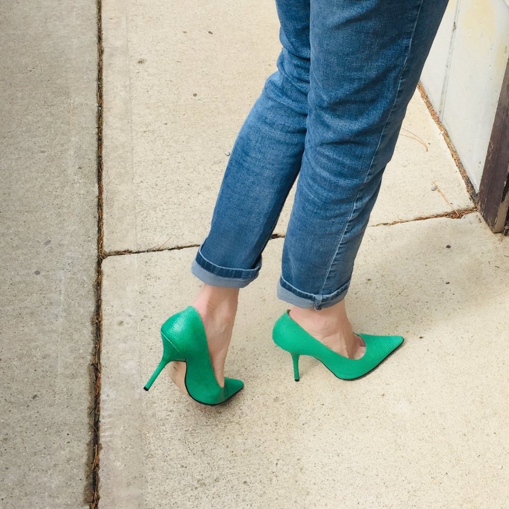 Calvin Klein Green Lizard Skin Leather Heels